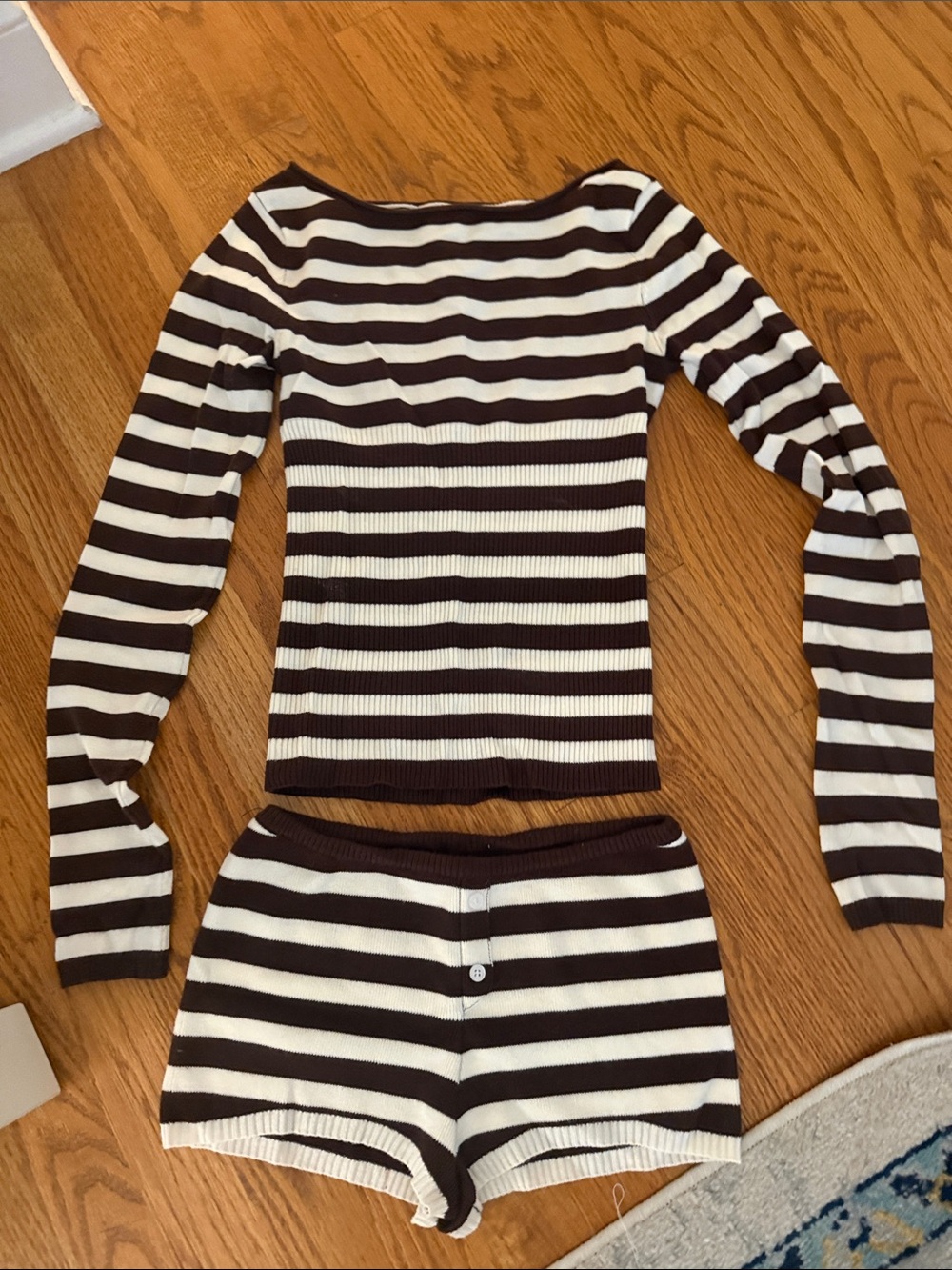 Frankie’s Bikinis Theo Striped Knit Sweater and Shorts - Brown Sugar Striped
